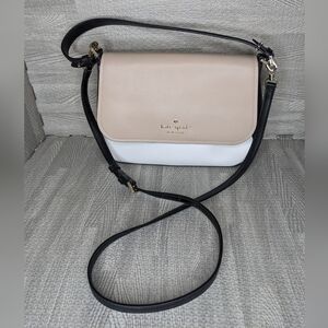 Kate Spade Colorblock Saffiando Leather Flap Purse in Beige/Navy